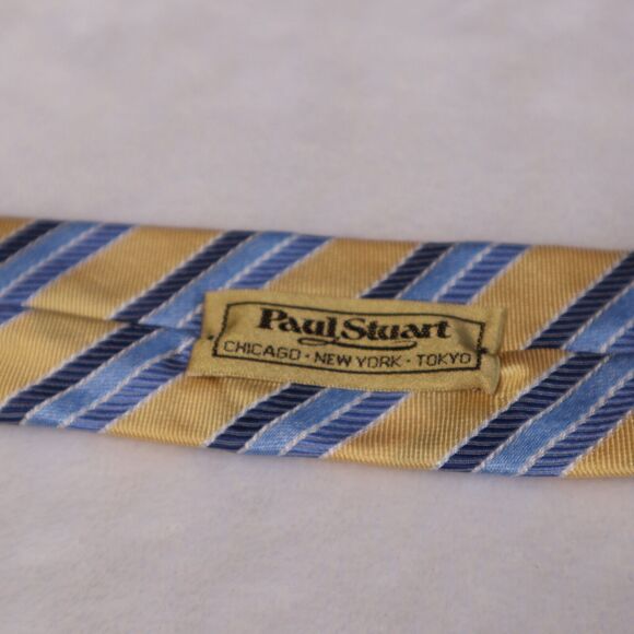 Paul Stuart Men's 100% Silk Designer Yellow Striped Repp Necktie Made in Italy - Picture 4 of 7
